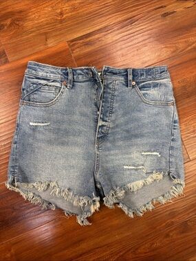 We The Free High-Rise Distressed Jean Shorts - Light Blue Denim